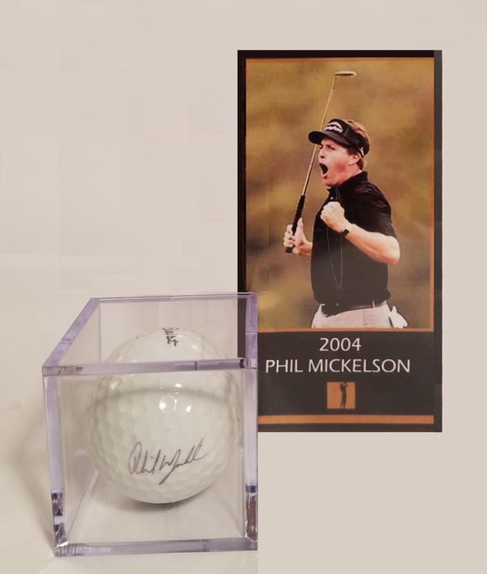 PHIL MICKELSON 2014 MASTERS WIN CARD & HIS SIGNATURE BALL UNIT
