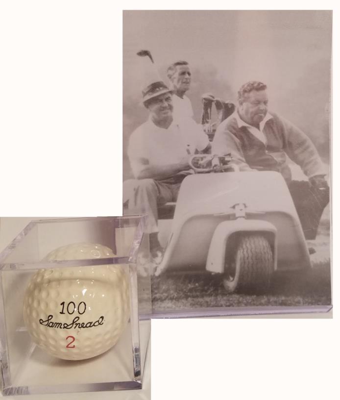 SAM SNEAD & JACKIE GLEASON LG. PHOTO CARD & SNEAD'S NEW 1961 SIGNATURE BALL UNIT