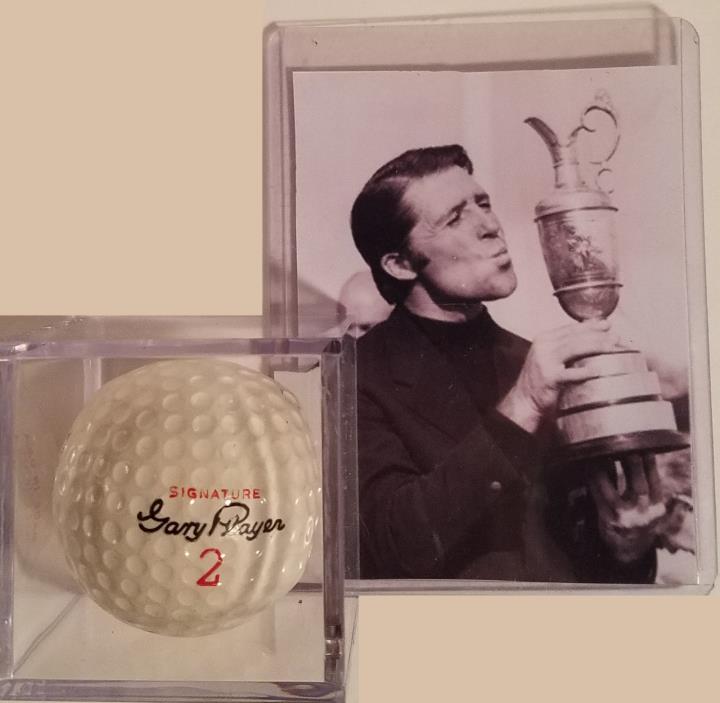 GARY PLAYER BRITISH OPEN PHOTO & HIS SIGNATURE GOLF BALL UNIT