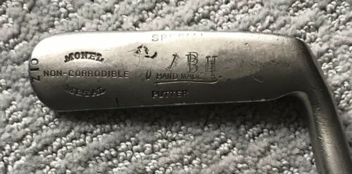 Monel Metal Putter, Low Profile, Hickory Shafted. Antique Golf Club