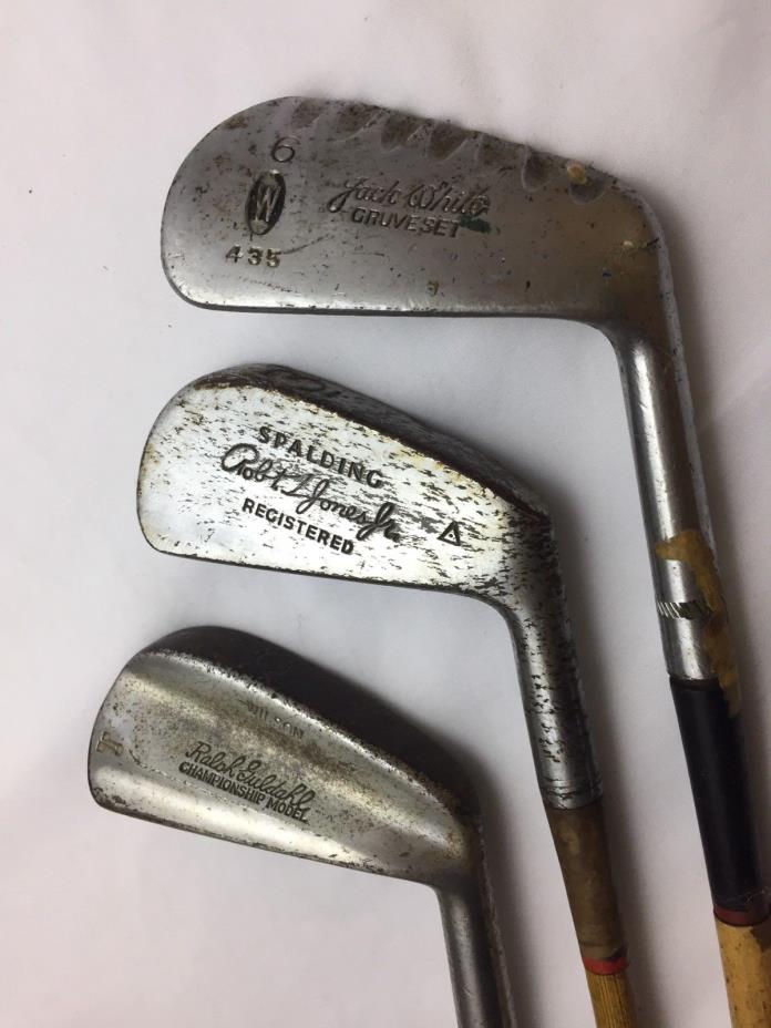 Lot 3 Vtg Antique Golf Irons Autographed Ralph Guldhal Jack White & Rob Jones Jr