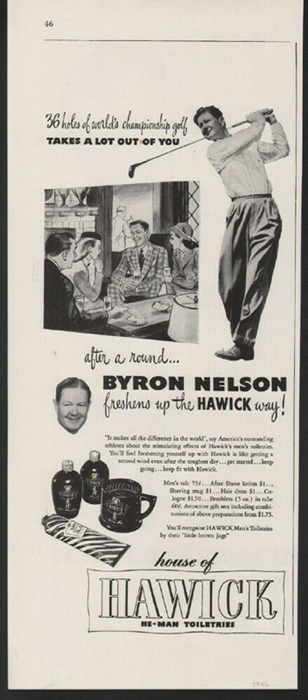 1946 HAWICK TOILETRIES BYRON NELSON GOLF SPORT ATHLETE CLUB GREEN SHAVE 21231