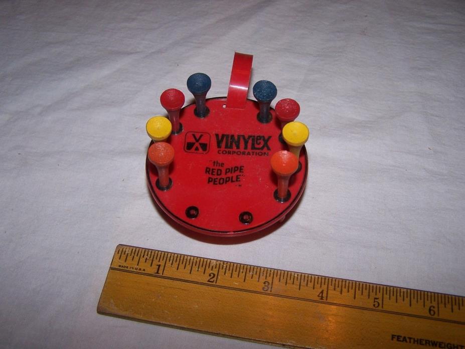 Vintage Plastic VINYLEX The Red Pipe People GOLF TEE Holder with Wood Tees