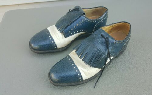 Vintage Dexter Blue and White Saddle Golf Shoes Metal Cleat 9D