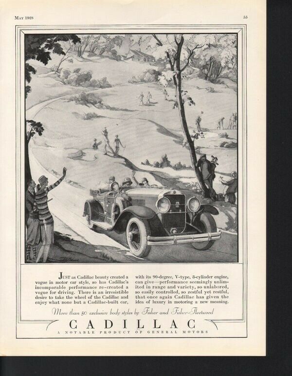 1928 CADILLAC CAR TRAVEL DRIVE GOLF ENGINE CLUB BALL AD16372