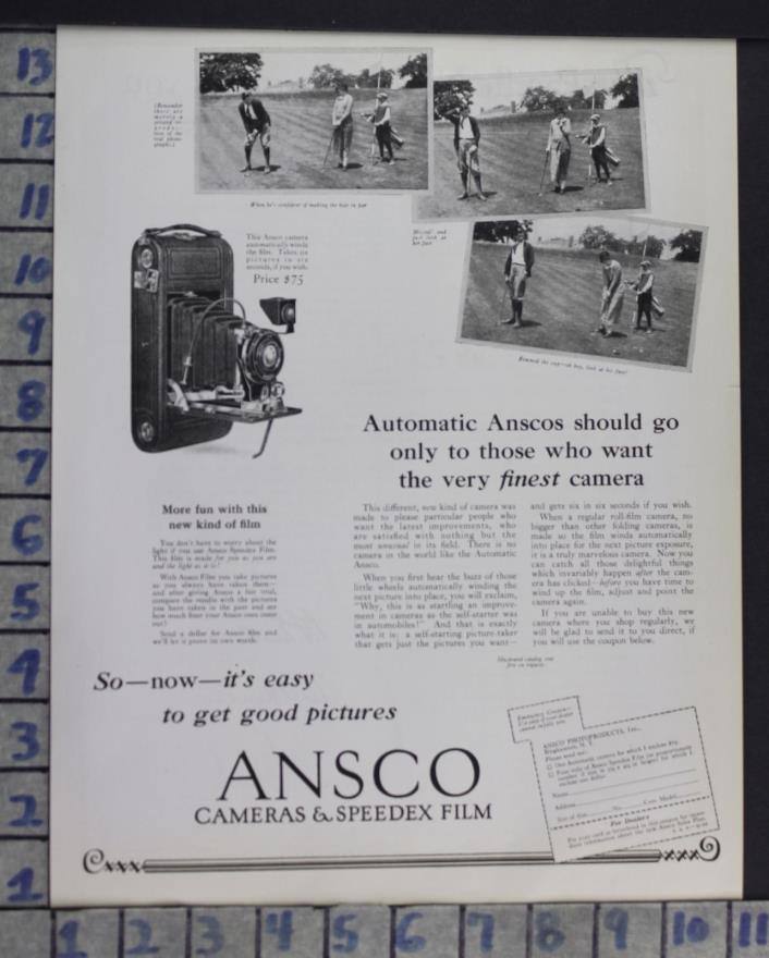 1924 ANSCO FILM GOLF SPORT WOMAN GAME GREEN PHOTOGRAPHY CAMERA PHOTO AD  CT04