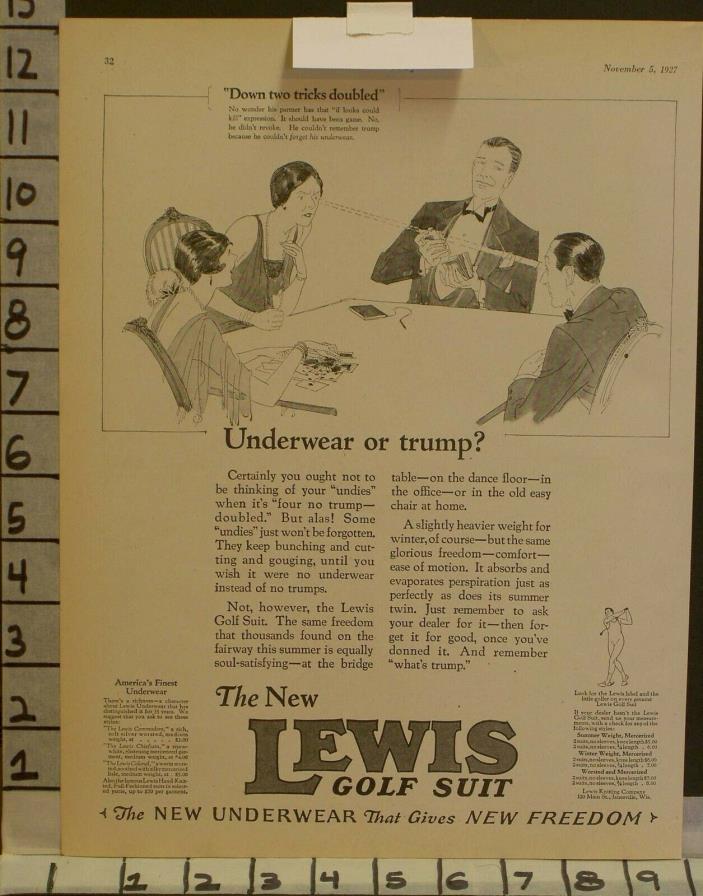 1927 LEWIS GOLF SUIT UNDERWEAR CLOTHING FASHION CARD GAME EUKER   23357 23357