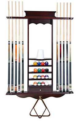 Cue Rack Only- 10 Pool - Billiard Stick & Ball Wall Rack Choose Oak or Mahogany