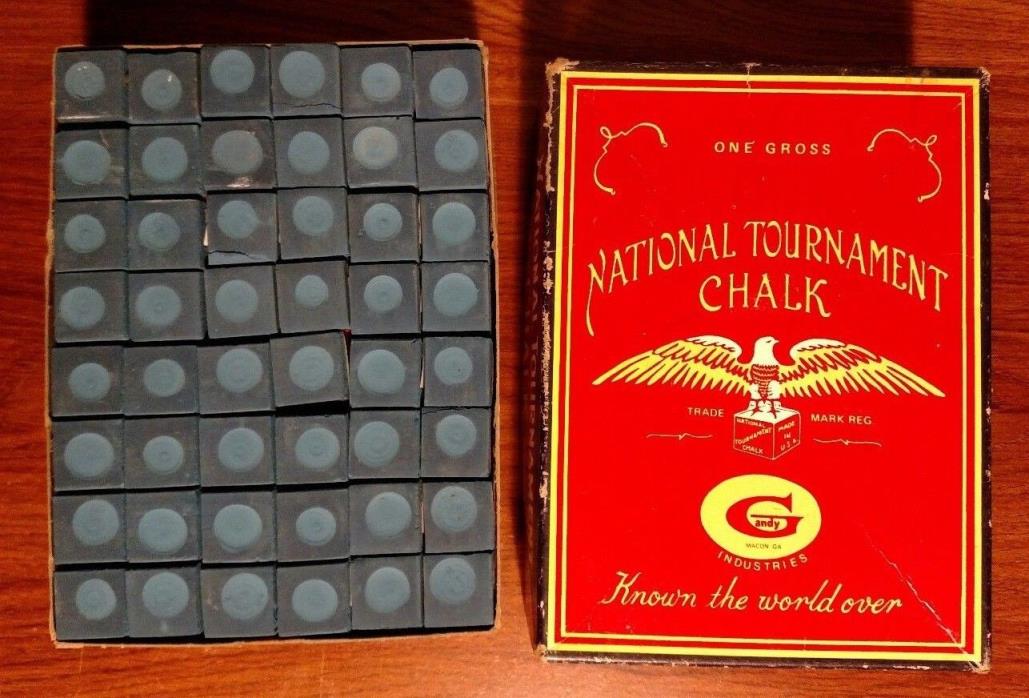 Vintage National Tournament Chalk Full Box One Gross Blue Pool Cue Chalk NOS