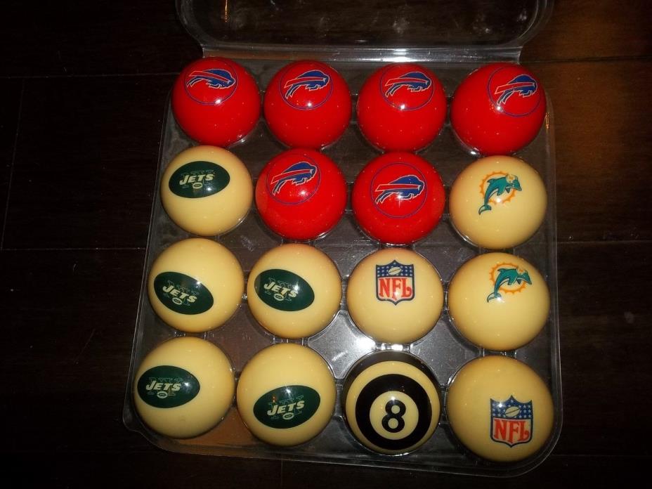 LOT OF 16 NFL Pool Billiard Ball BILLS DOLPHINS JETS NFL LOGO 2 REFEREE 8 BALLS