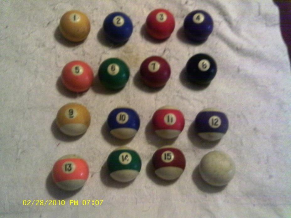 Pool Balls -- Used -- Set of 15 + Cue Ball