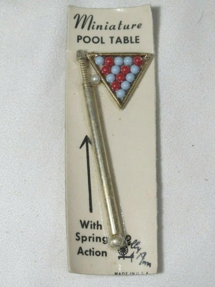 Dollhouse Miniature Pool Cue Stick w/Spring Action - Balls - Rack POLLY ANN NOS