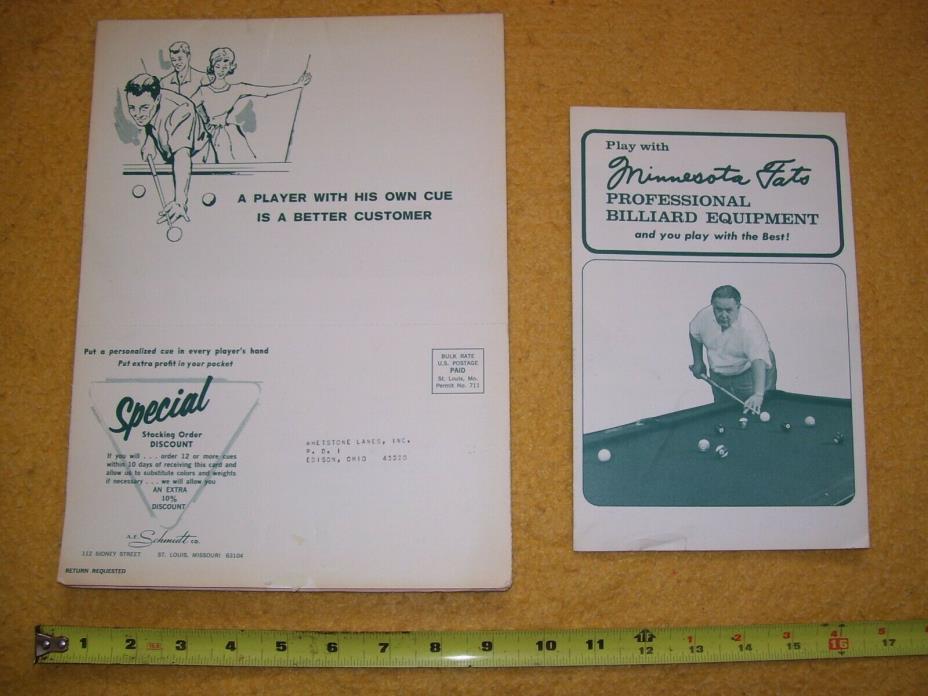Vintage A E Schmidt Minnesota Fats Pool Billiards Brochure Catalogs Lot of 2