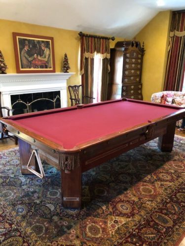 ANTIQUE J E CAME BILLIARD POOL TABLE  With Inlaid Satin Wood And Mother Of Pearl