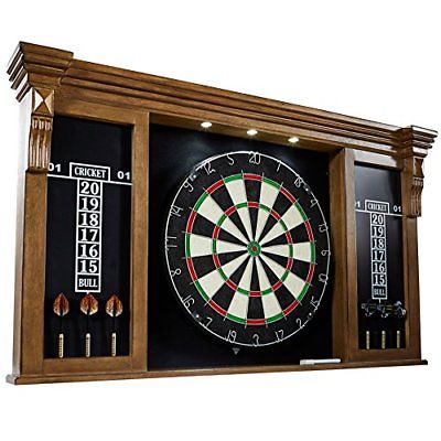 Barrington Woodhaven Premium Bristle Dartboard Cabinet Set with LED Lights
