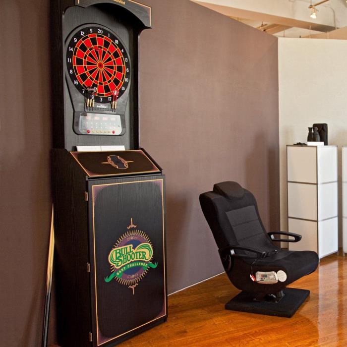 Arcade Style Black Electronic Dartboard Cabinet Storage Home Game Entertainment
