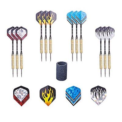 Tip Darts Steel Set 12 Pack 18 grams with Aluminum Shafts Extra dart sharpener a