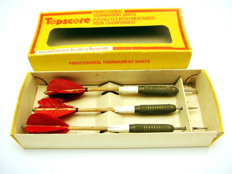 Vtg Topscore Steel Tip Darts Professional Tournament Real Red Feather Medium