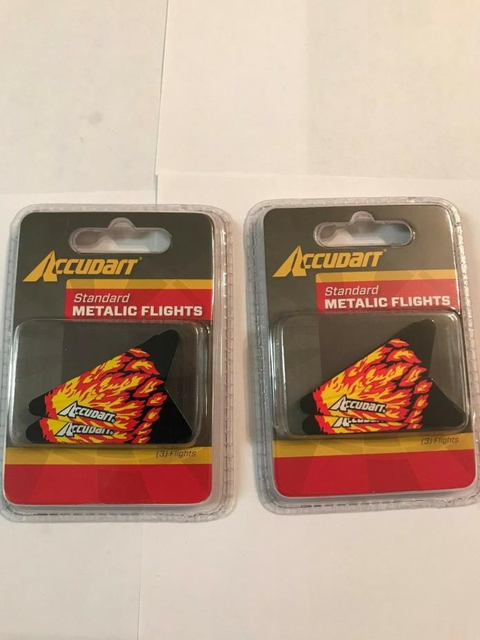(2) ACCUDART Standard Metallic Flights Red Flame Pack of 3 Each Metalic Darts