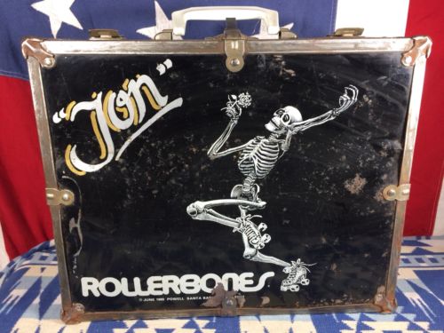 Vintage 1980 Roller Bones Roller Skate Metal Black Carrying Case W/ Skeleton