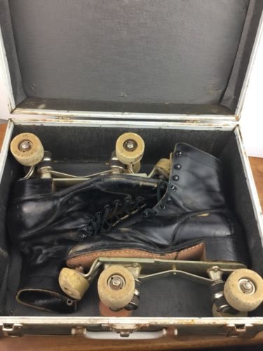 VTG Chicago Roll Rite Roller Skates Black Leather Boots 76P Chicago 6 Skates