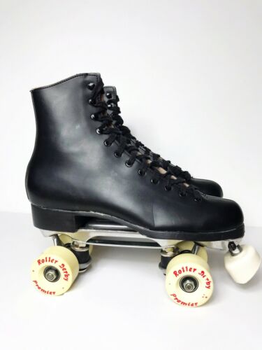 VTG Roller Derby 9 Black Roller Skates Faux Leather Premier Wheels Hugger 385