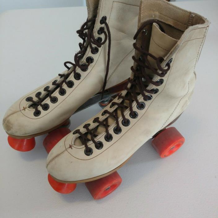 Vintage Pacer Platform Roller Skates Leather Light Tan Urethane Wheels Size 8