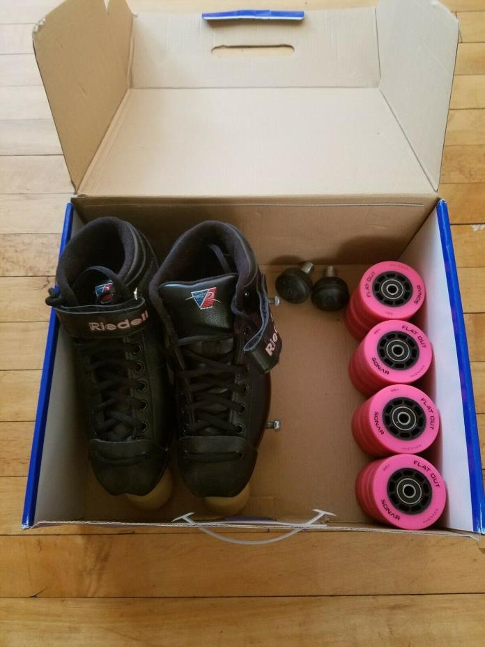 Riedell R3 roller derby skates size 4. Toe stops, toe guards, and sonar wheels.