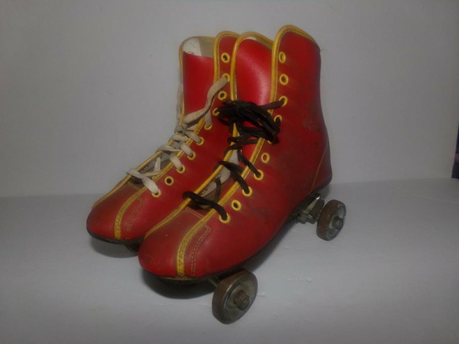 Vintage Roller Derby Roller Skates Red Steel Wheels Youth Kids 4 Decorate