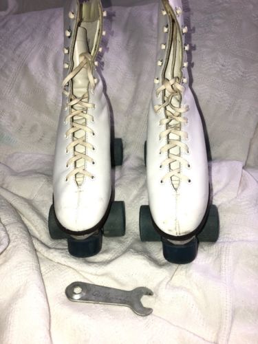 Vintage Sure Grip Super X5 White Rollerskates Sz 8 With Wrench