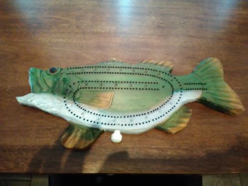 Berkshire Vintage Wooden Bass Shaped Cribbage Board Fishing Game Fun Gifts