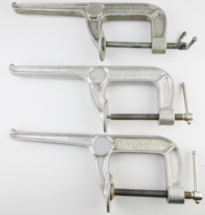 Vintage Lot of 3 Sun Aired Mfg. Co. C-Clamps Cast Aluminum Holder Tools