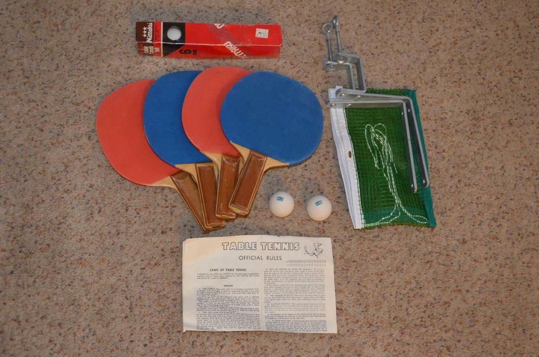 Table Tennis Ping Pong Net with 2 Post Clamp Brackets 4 Paddles & Balls