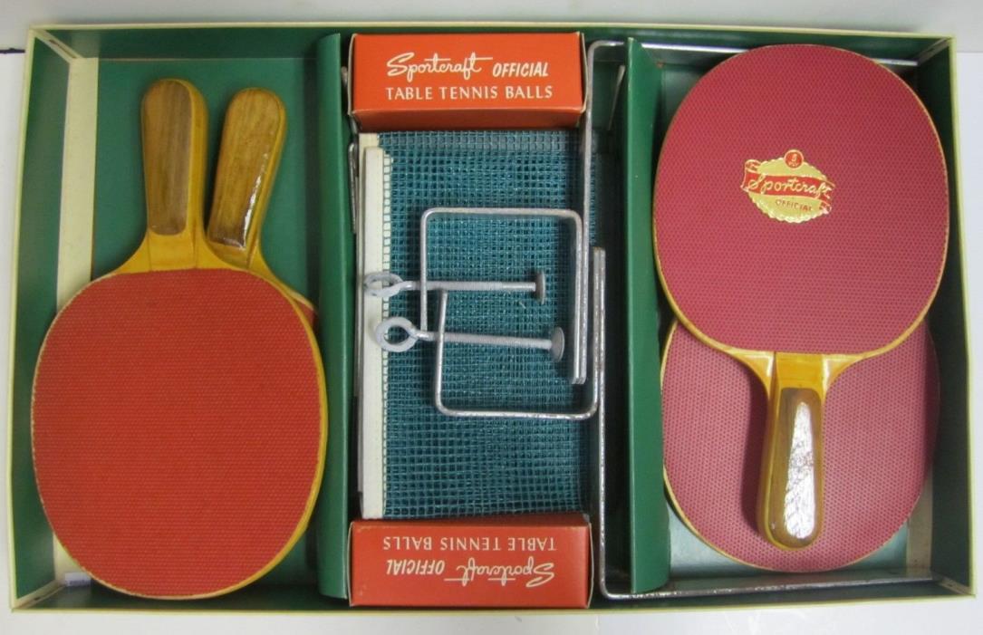 Vtg Mid Century Sportcraft Table Tennis Set Ping Pong 4 Paddles Balls Net