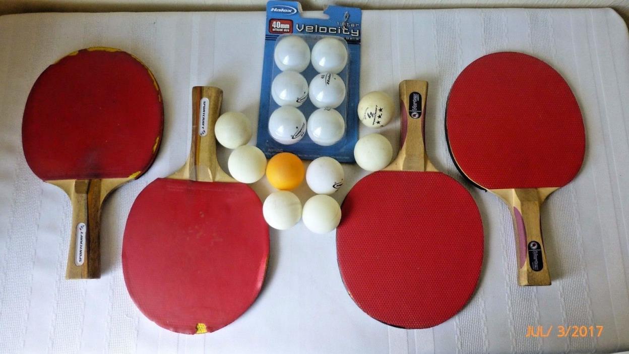 Vintage Ping Pong Paddles Balls Vortex Halex Sportcraft 4 Paddles 14 Balls