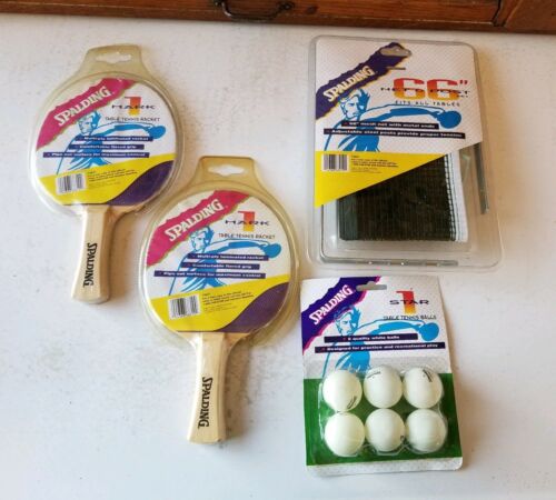 New Spalding Ping Pong Paddles, Balls and Net Never Used