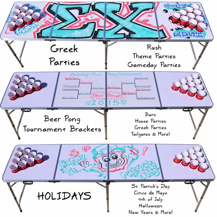 Beer Pong Table Portable 8' With 6 Balls 4 Marker Drinking Outdoor Game Party