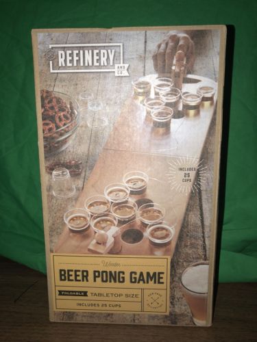 Refinery and Company Table Top Beer Pong Game Wood Design Foldable Board 25 Cups