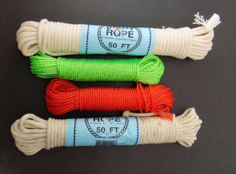 2 / NEW 50 FT Utility Braided Multi Purpose ROPE + 2 NYLON ROPES 1 RED 1 GREEN