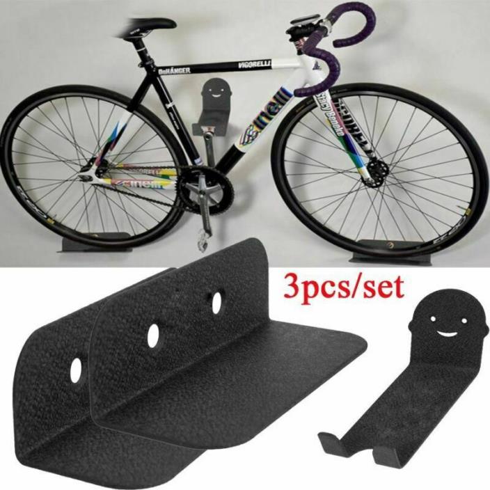 3x Black Bike Bicycle Cycling Pedal Tire Wall Mount Storage Hanger Stand Rack US