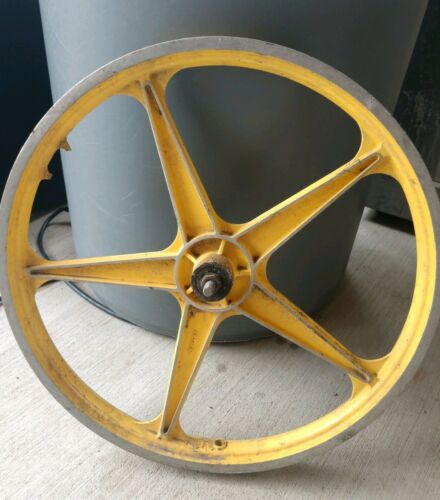 Vintage BMX aluminum Lester mag wheel. Yellow