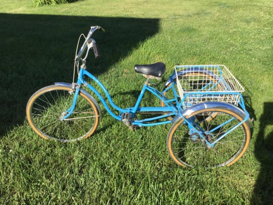 Vintage Schwinn Chicago Tricycle Adult Blue All Original 26” Nice Shape Basket