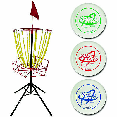 Disc Frisbee Golf Disc Toss Frolf Outdoor Game Set Steel Target Basket 3 Discs