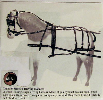 MINIATURE HORSE SHOW LEATHER BLACK SPOTTED DRIVING HARNESS(DRIVING BIT INCLUDED)