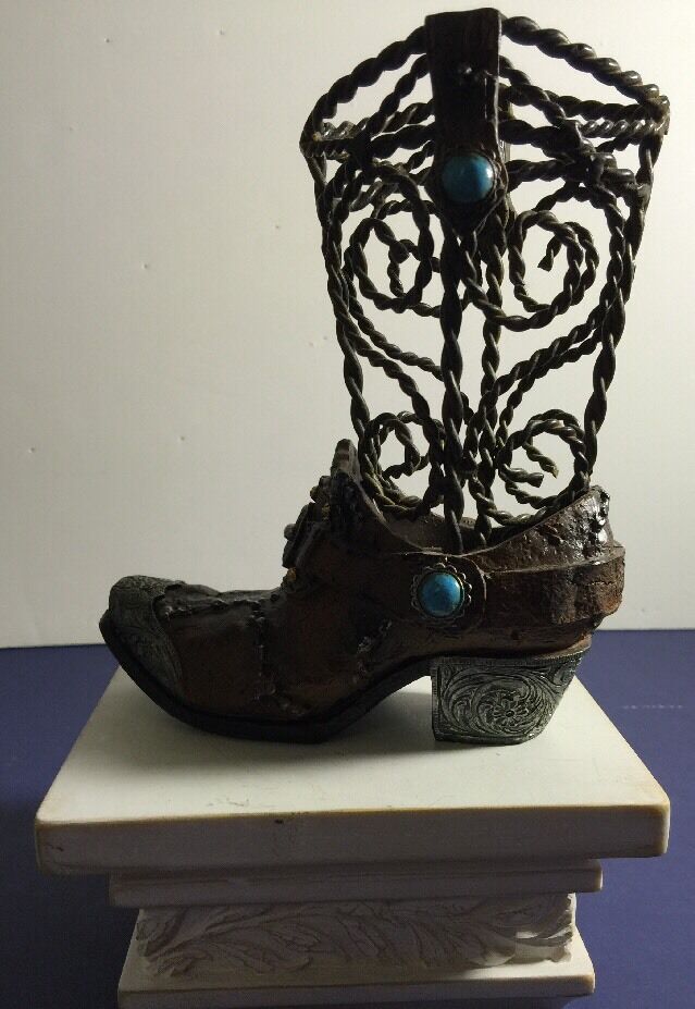 Miniature Western Collectible Ceramic Cowboy Boot Figurine Decorative Metal New