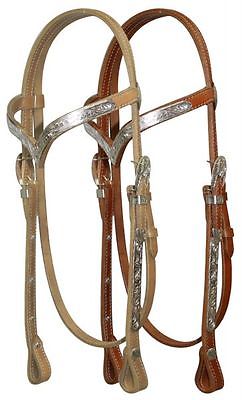 Showman Leather Silver V-Brow Style Headstall with 7' Split Reins