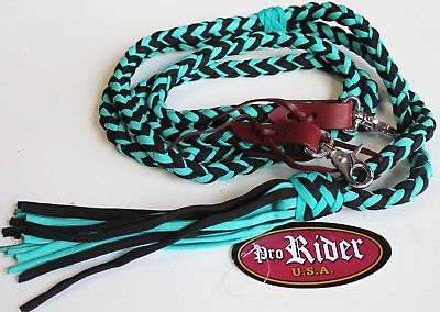 Roping Knotted Horse Tack Western Barrel Reins Nylon Braided Turquoise 607153