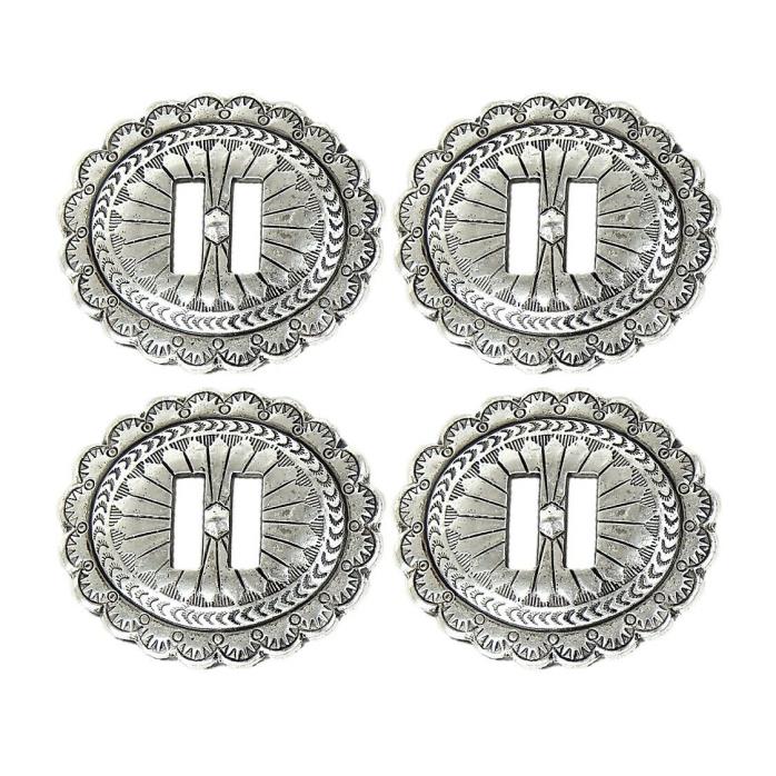 4 Pack  Western Saddle Bright Silver Oval  Antiqued Slotted Concho 1-7/8?