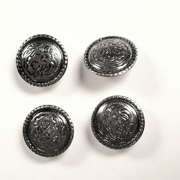4 Pack Set, 1? Antiqued Silver Western Saddle Bright Concho With 1/4? Screw Back