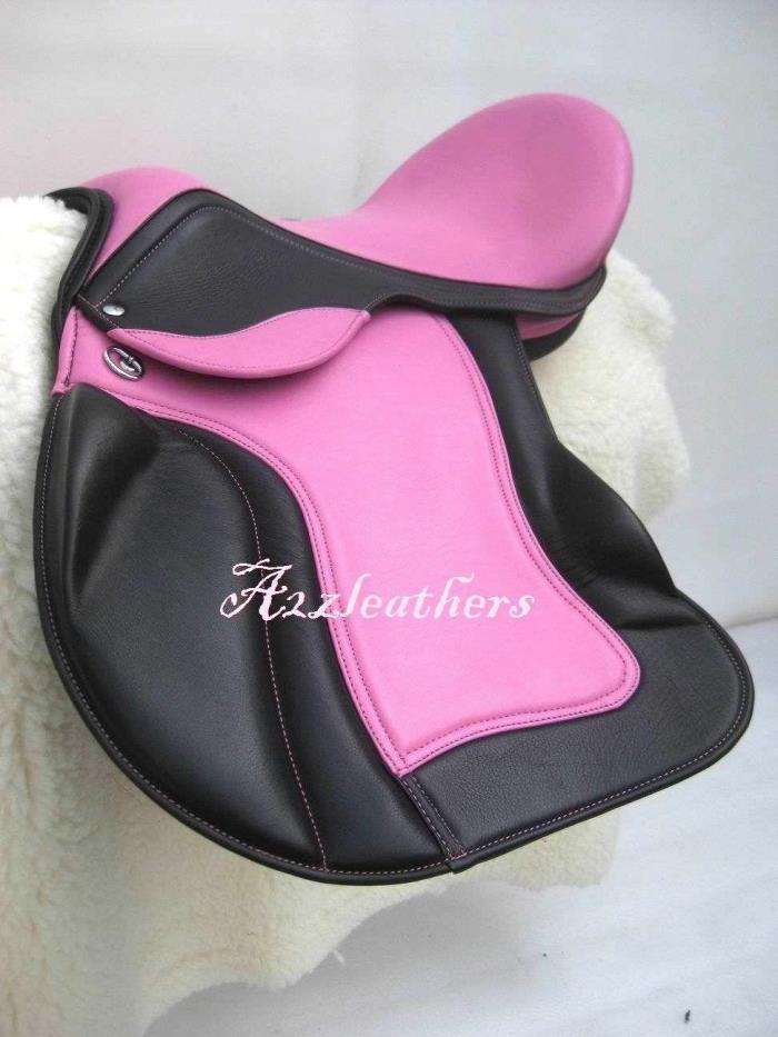 Pink/Black cow softy Leather Treeless Jumping Saddle with Accessory in 9 sizes